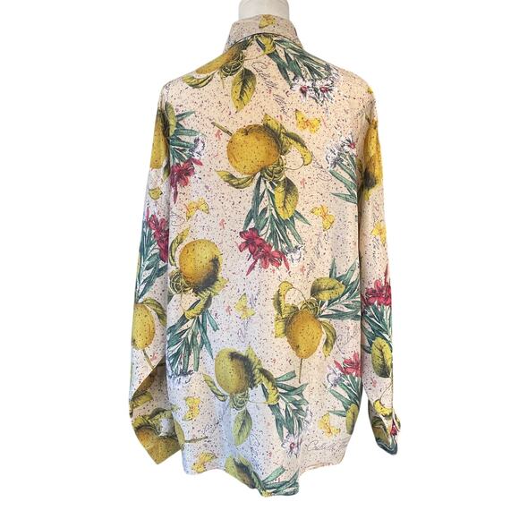 Vintage Express Silk Blouse Button Up Fruity 90s Y2K Maximalist Size Medium - Picture 3 of 9